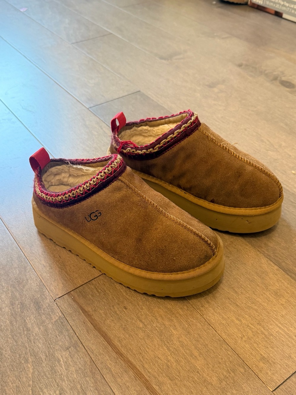 UGG Men’s Chestnut Suede Slip-On Mule with Red Trim